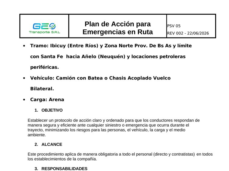 Vista previa del Plan de Acción para Emergencias en Ruta